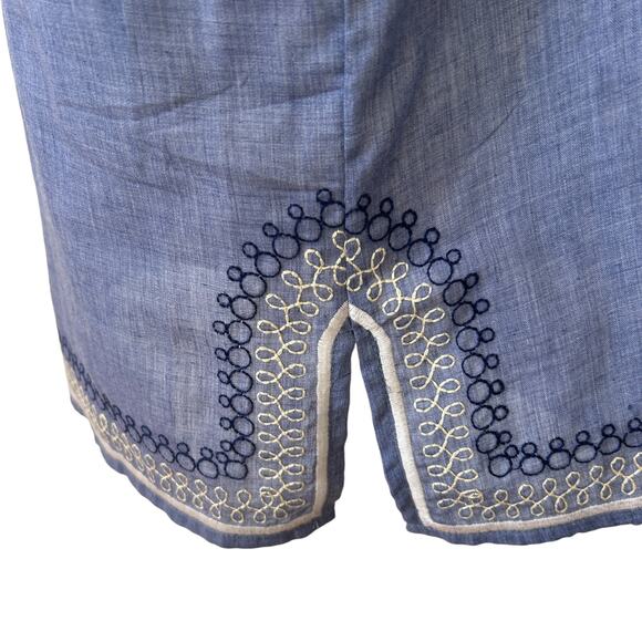 THML Blue Chambray Embroidered V-Neck Boho Mini Shift Dress Womens Size Small - Picture 5 of 8